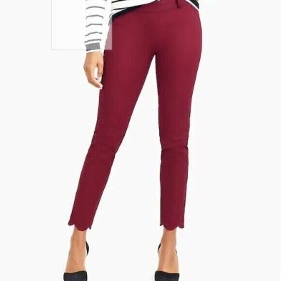 J. CREW Womens SIZE 0 Wine Cropped Twill Winnie PANTS w/ Scalloped Hem H5171 EUC - Picture 2 of 9